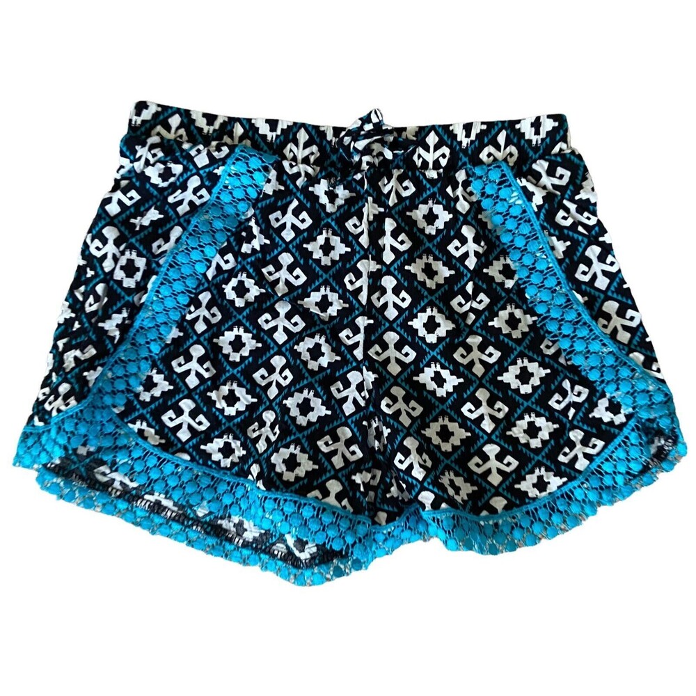 Xhilaration Shorts Girls Medium Blue Black White Festival Boho Pull on